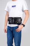 Mens Leather Fanny Pack Vintage Crossbody Chest Waist Belt Bag Black