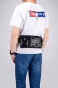 Mens Leather Fanny Pack Vintage Crossbody Chest Waist Belt Bag Black