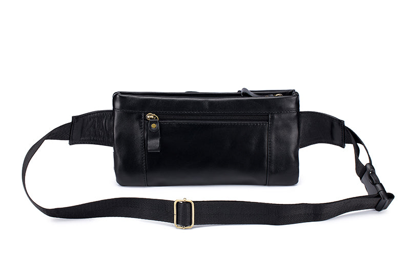 Mens Leather Fanny Pack Vintage Crossbody Chest Waist Belt Bag Black