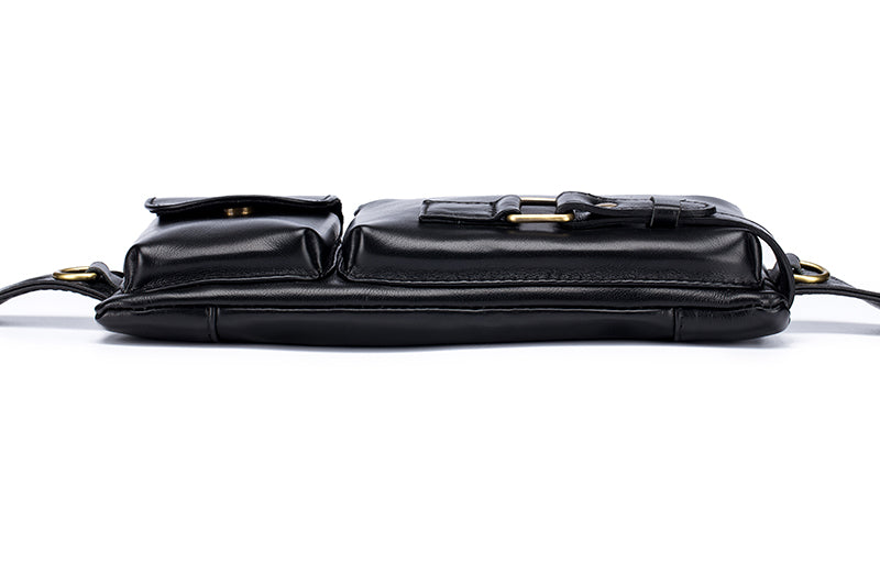 Mens Leather Fanny Pack Vintage Crossbody Chest Waist Belt Bag Black