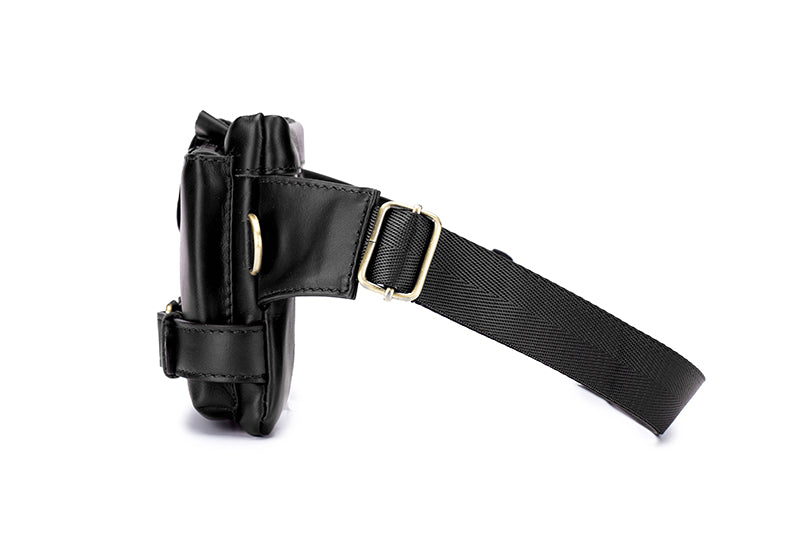 Mens Leather Fanny Pack Vintage Crossbody Chest Waist Belt Bag Black
