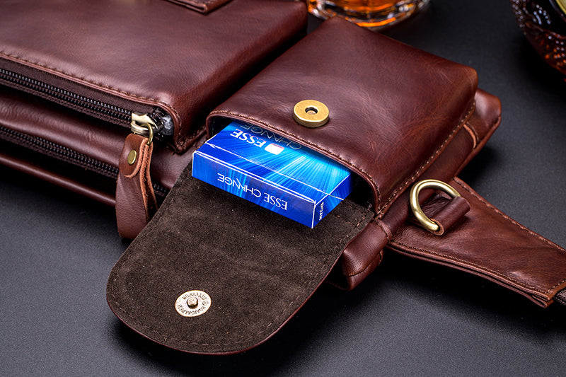 Mens Leather Fanny Pack Vintage Crossbody Chest Waist Belt Bag Coffee