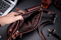 Mens Leather Fanny Pack Vintage Crossbody Chest Waist Belt Bag Coffee