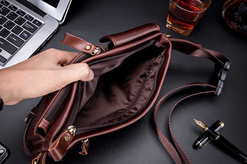 Mens Leather Fanny Pack Vintage Crossbody Chest Waist Belt Bag Coffee