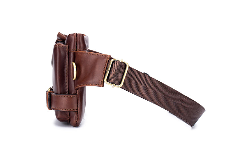 Men's Leather Fanny Pack Vintage Crossbody Chest Waist Belt Bag Coffee