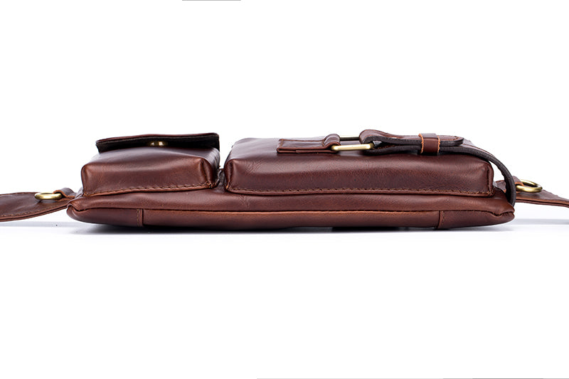 Mens Leather Fanny Pack Vintage Crossbody Chest Waist Belt Bag Coffee