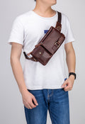 Mens Leather Fanny Pack Vintage Crossbody Chest Waist Belt Bag Coffee 
