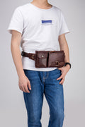 Mens Leather Fanny Pack Vintage Crossbody Chest Waist Belt Bag Coffee