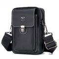 Mens Leather Small Shoulder Bag Cell Phone Crossbody Belt Waist Bag Black
