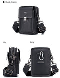 Mens Leather Small Shoulder Bag Cell Phone Crossbody Belt Waist Bag Black