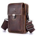 Men's Leather Small Shoulder Bag Cell Phone Crossbody Belt Waist Bag Brown