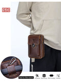 Mens Leather Small Shoulder Bag Cell Phone Crossbody Belt Waist Bag Brown