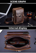 Mens Leather Small Shoulder Bag Cell Phone Crossbody Belt Waist Bag Brown