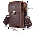Mens Leather Small Shoulder Bag Cell Phone Crossbody Belt Waist Bag Brown