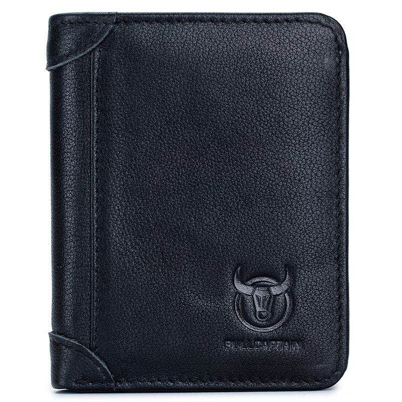 Mens Leather Trifold RFID Wallet With 2 ID Window With Gift Box  Black