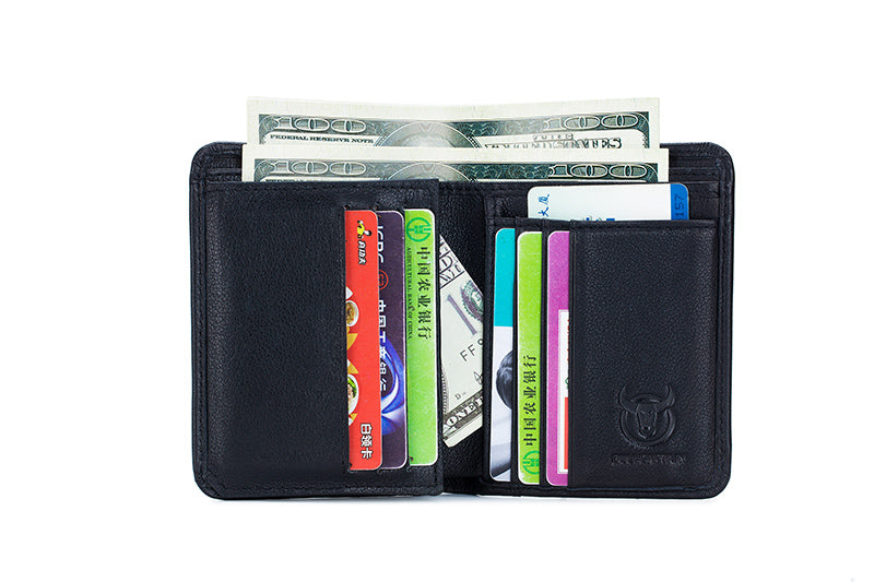 Mens Leather Trifold RFID Wallet With 2 ID Window With Gift Box  Black