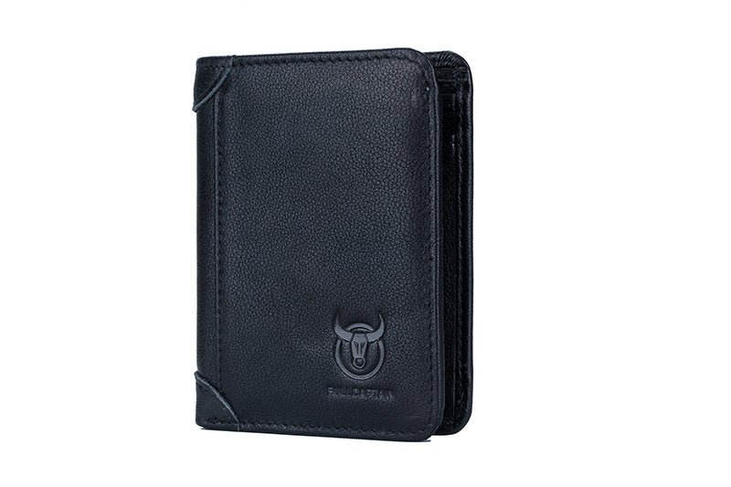 Mens Leather Trifold RFID Wallet With 2 ID Window With Gift Box  Black