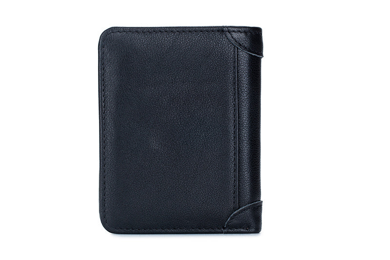 Mens Leather Trifold RFID Wallet With 2 ID Window With Gift Box  Black
