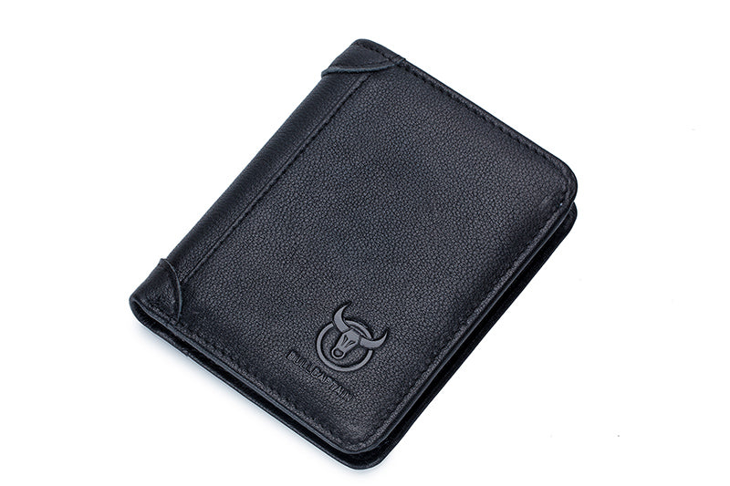 Mens Leather Trifold RFID Wallet With 2 ID Window With Gift Box  Black