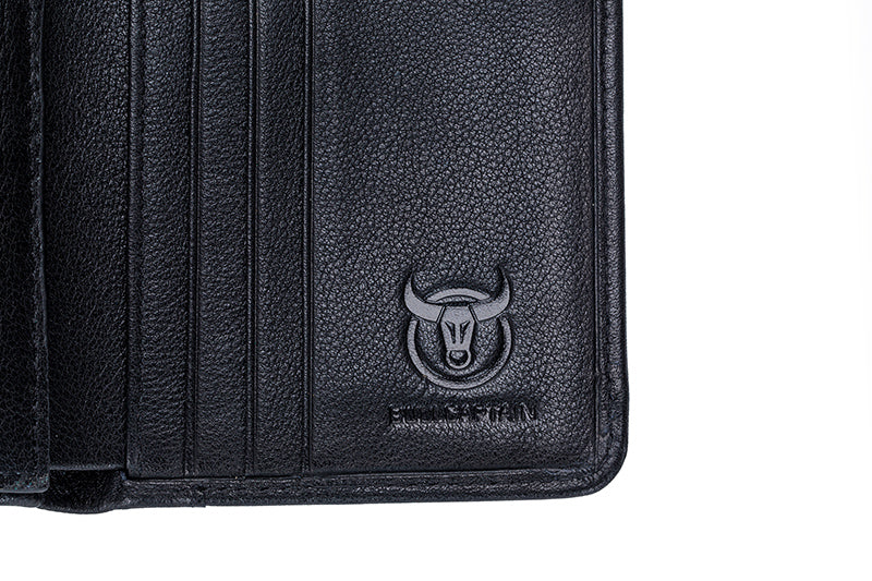 Mens Leather Trifold RFID Wallet With 2 ID Window With Gift Box  Black