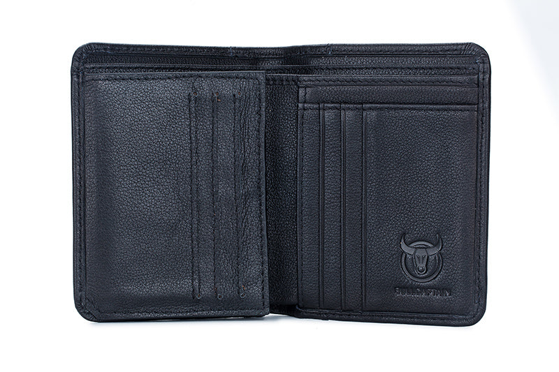 Mens Leather Trifold RFID Wallet With 2 ID Window With Gift Box  Black