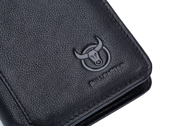 Mens Leather Trifold RFID Wallet With 2 ID Window With Gift Box  Black