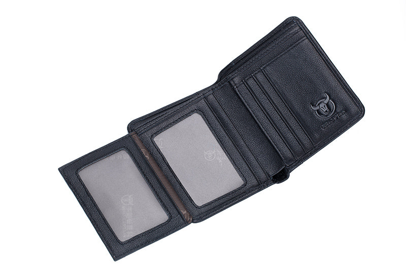 Mens Leather Trifold RFID Wallet With 2 ID Window With Gift Box  Black
