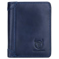 Mens Leather Trifold RFID Wallet With 2 ID Window With Gift Box Blue