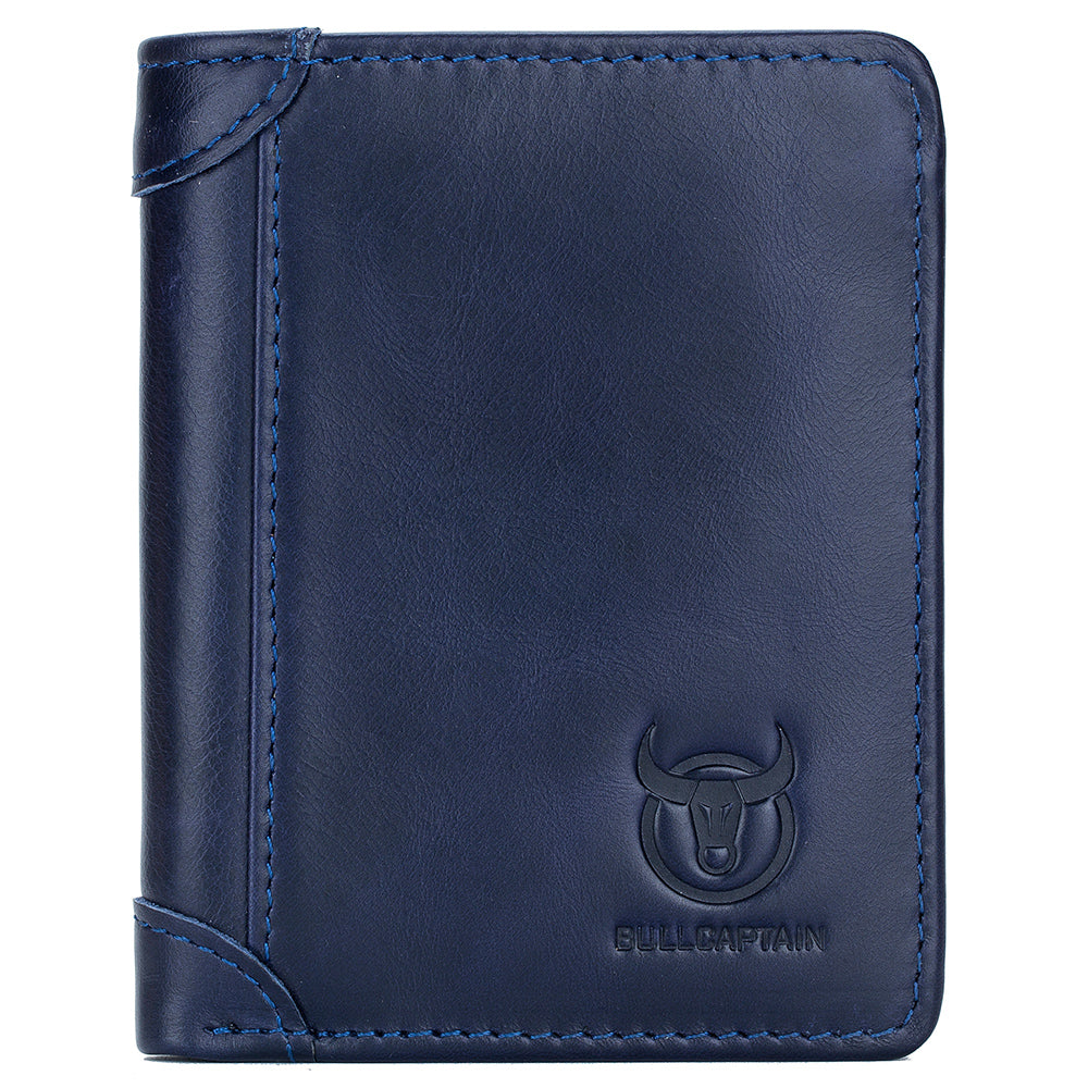 Mens Leather Trifold RFID Wallet With 2 ID Window With Gift Box Blue