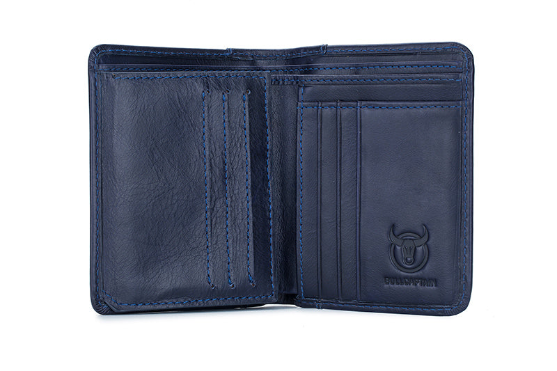 Mens Leather Trifold RFID Wallet With 2 ID Window With Gift Box Blue