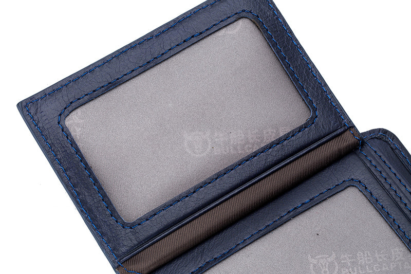 Mens Leather Trifold RFID Wallet With 2 ID Window With Gift Box Blue