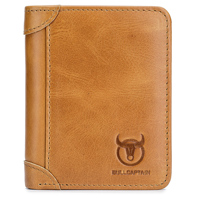 Mens Leather Trifold RFID Wallet With 2 ID Window With Gift Box  Brown