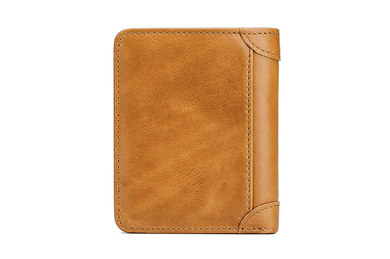 Mens Leather Trifold RFID Wallet With 2 ID Window With Gift Box  Brown