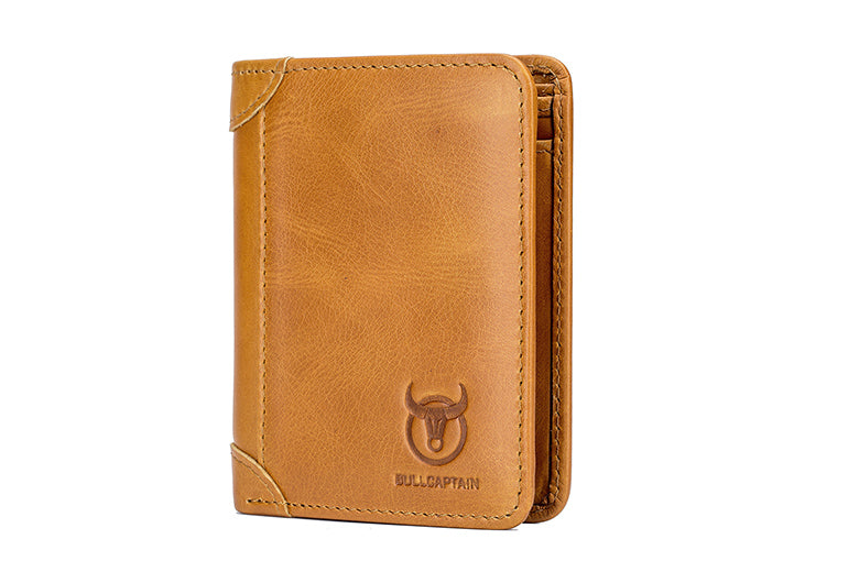 Mens Leather Trifold RFID Wallet With 2 ID Window With Gift Box  Brown