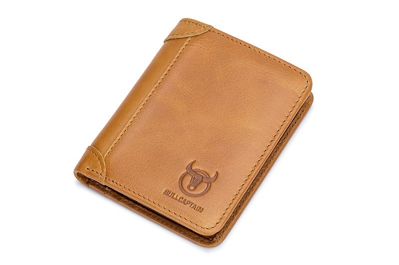 Mens Leather Trifold RFID Wallet With 2 ID Window With Gift Box  Brown