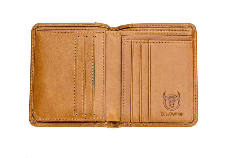 Mens Leather Trifold RFID Wallet With 2 ID Window With Gift Box  Brown 