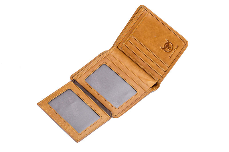 Mens Leather Trifold RFID Wallet With 2 ID Window With Gift Box  Brown
