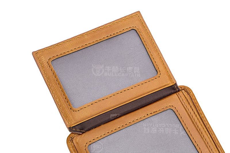 Mens Leather Trifold RFID Wallet With 2 ID Window With Gift Box  Brown