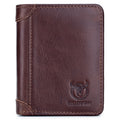 Mens Leather Trifold RFID Wallet With 2 ID Window With Gift Box Coffee