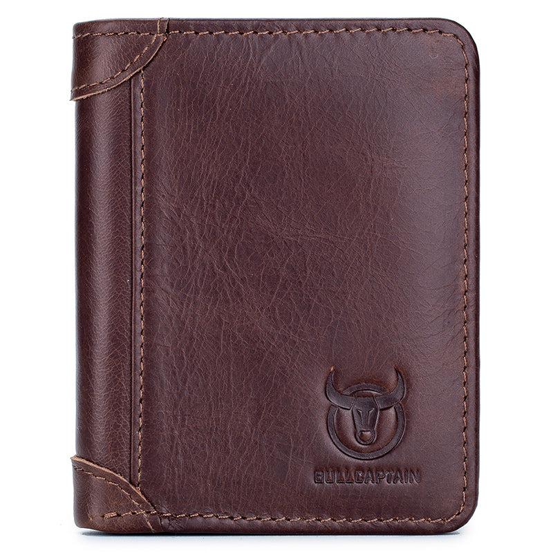 Mens Leather Trifold RFID Wallet With 2 ID Window With Gift Box Coffee