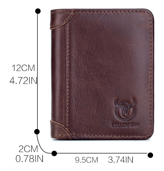 Mens Leather Trifold RFID Wallet With 2 ID Window With Gift Box Coffee