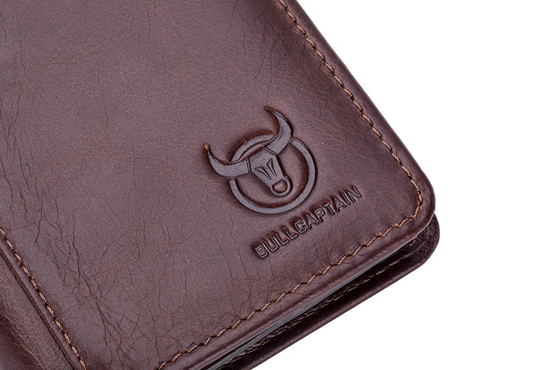 Mens Leather Trifold RFID Wallet With 2 ID Window With Gift Box Coffee