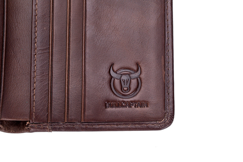 Mens Leather Trifold RFID Wallet With 2 ID Window With Gift Box Coffee