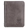 Mens Leather Trifold RFID Wallet With 2 ID Window With Gift Box  Grey