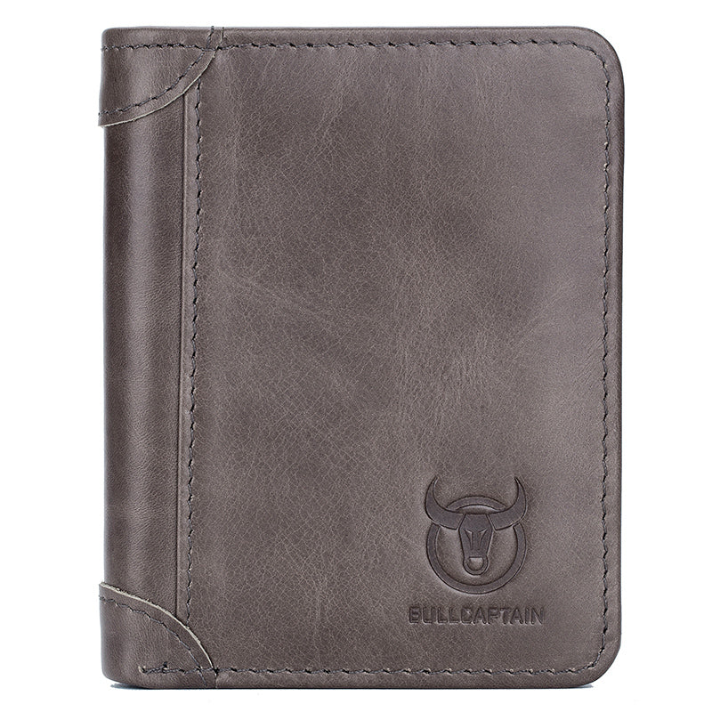 Mens Leather Trifold RFID Wallet With 2 ID Window With Gift Box  Grey