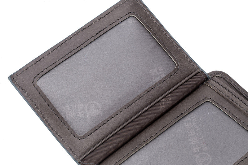 Mens Leather Trifold RFID Wallet With 2 ID Window With Gift Box Grey