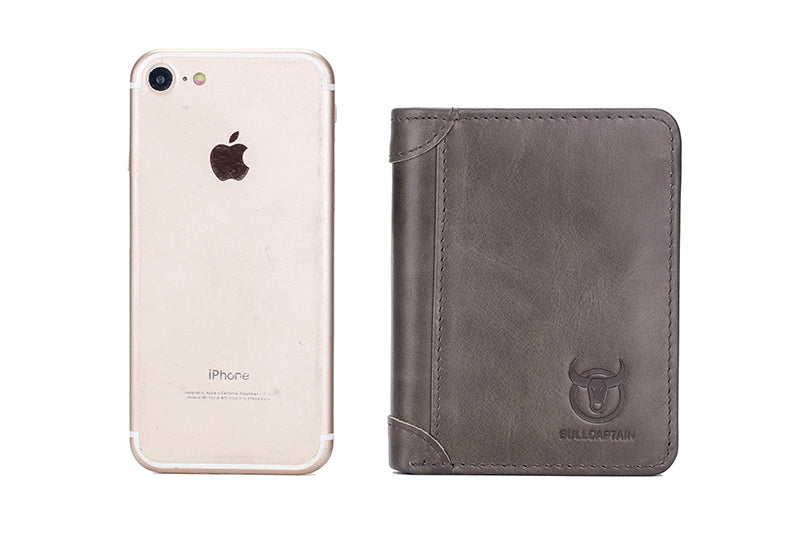 Mens Leather Trifold RFID Wallet With 2 ID Window With Gift Box Grey