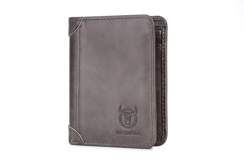 Mens Leather Trifold RFID Wallet With 2 ID Window With Gift Box Grey