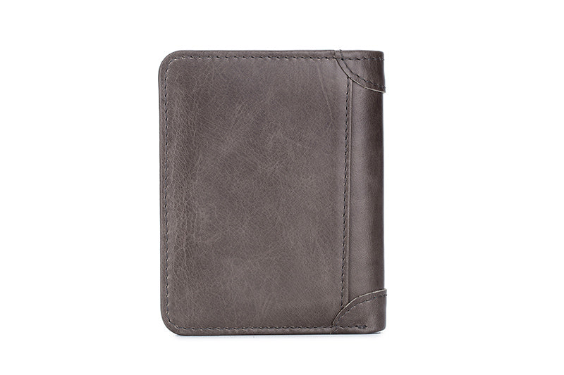 Mens Leather Trifold RFID Wallet With 2 ID Window With Gift Box Grey