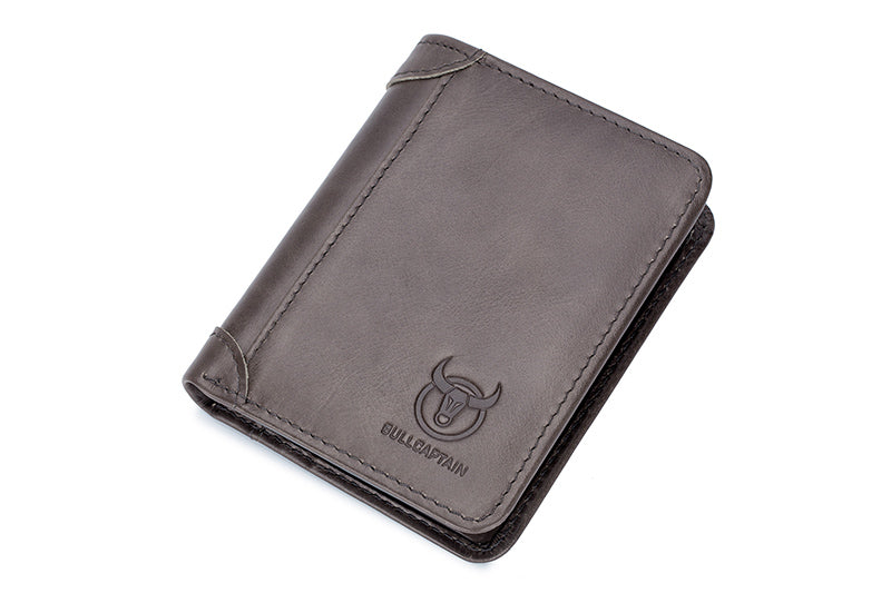 Mens Leather Trifold RFID Wallet With 2 ID Window With Gift Box Grey 5